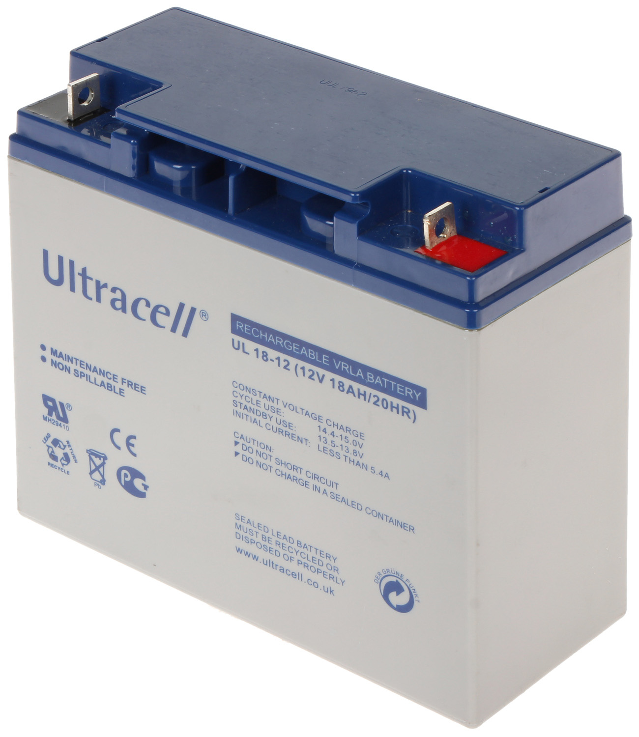 12v_18ah-ul_v2_d Ultracell 12V/18A Regulate Lead Acid Rechargeable Battery - Image 1