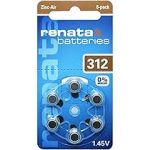 Renata Size 312 Hearing Aid Batteries1.45volt - 6 Pack