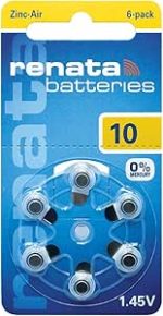Renata Size 10 Hearing Aid Batteries1.45volt - 6 Pack